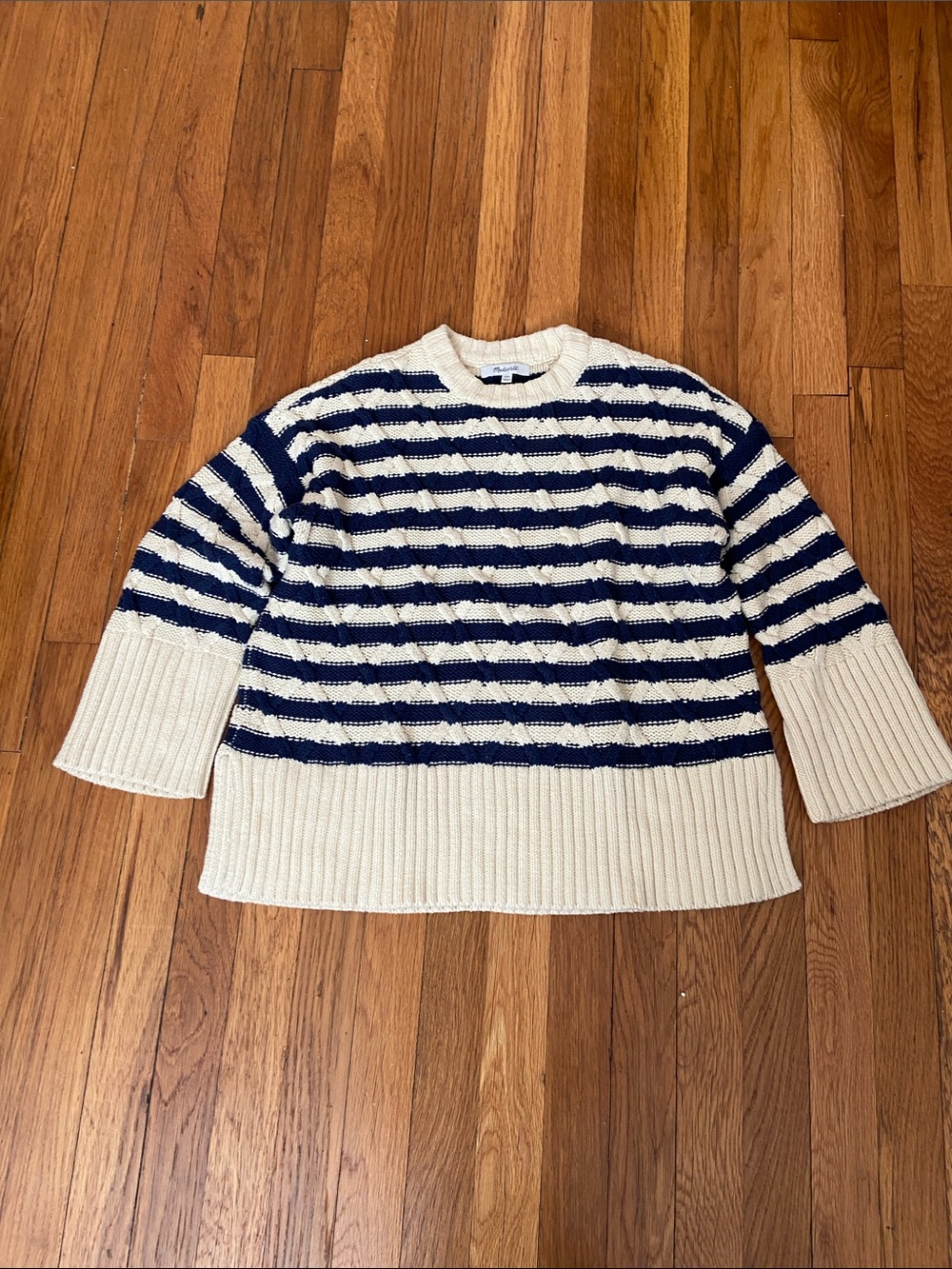 Madewell Navy and Cream Striped Crewneck Sweater